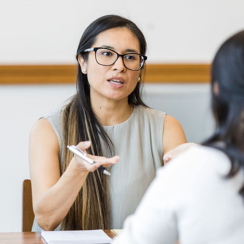Woman talking at a job interview
